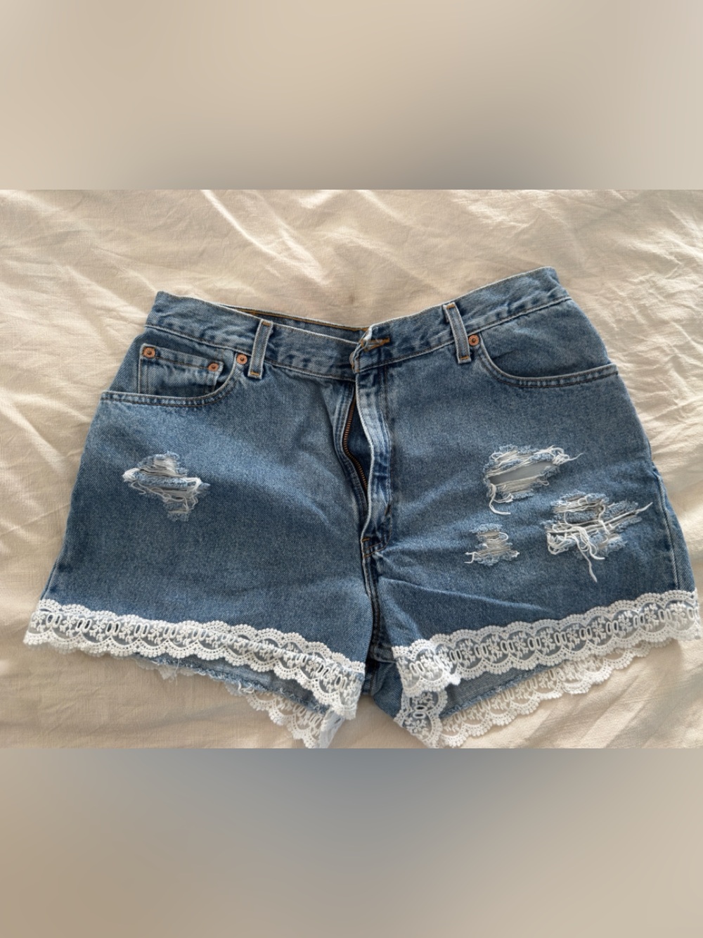 Vintage Lace Trim Distressed Levi Shorts